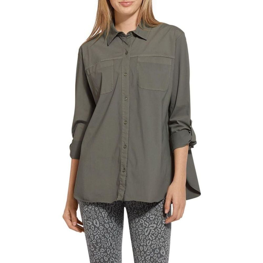 Lysse Camper Sporty Button Down Shirt Green Long Sleeve Stretch Roll Tab XS